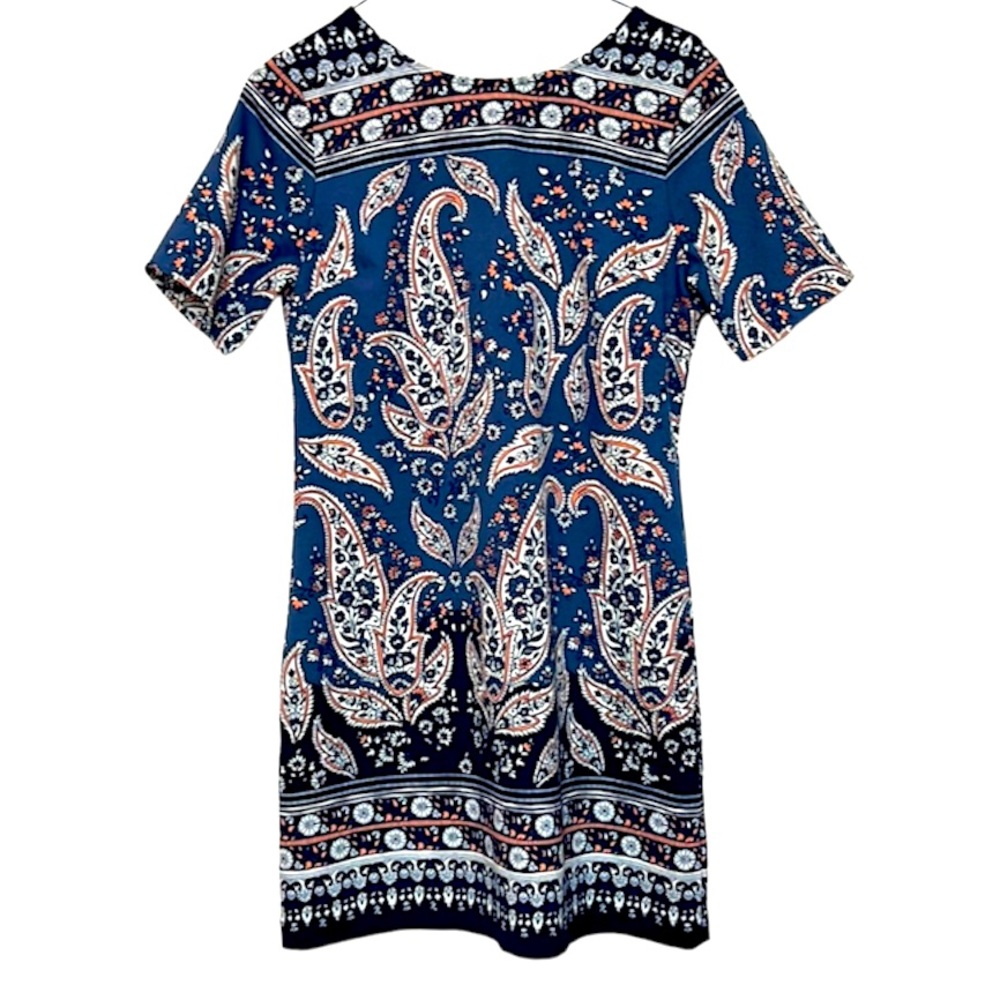 🌞 Abercrombie & Fitch blue white paisley mini shift dress short sleeve women XS